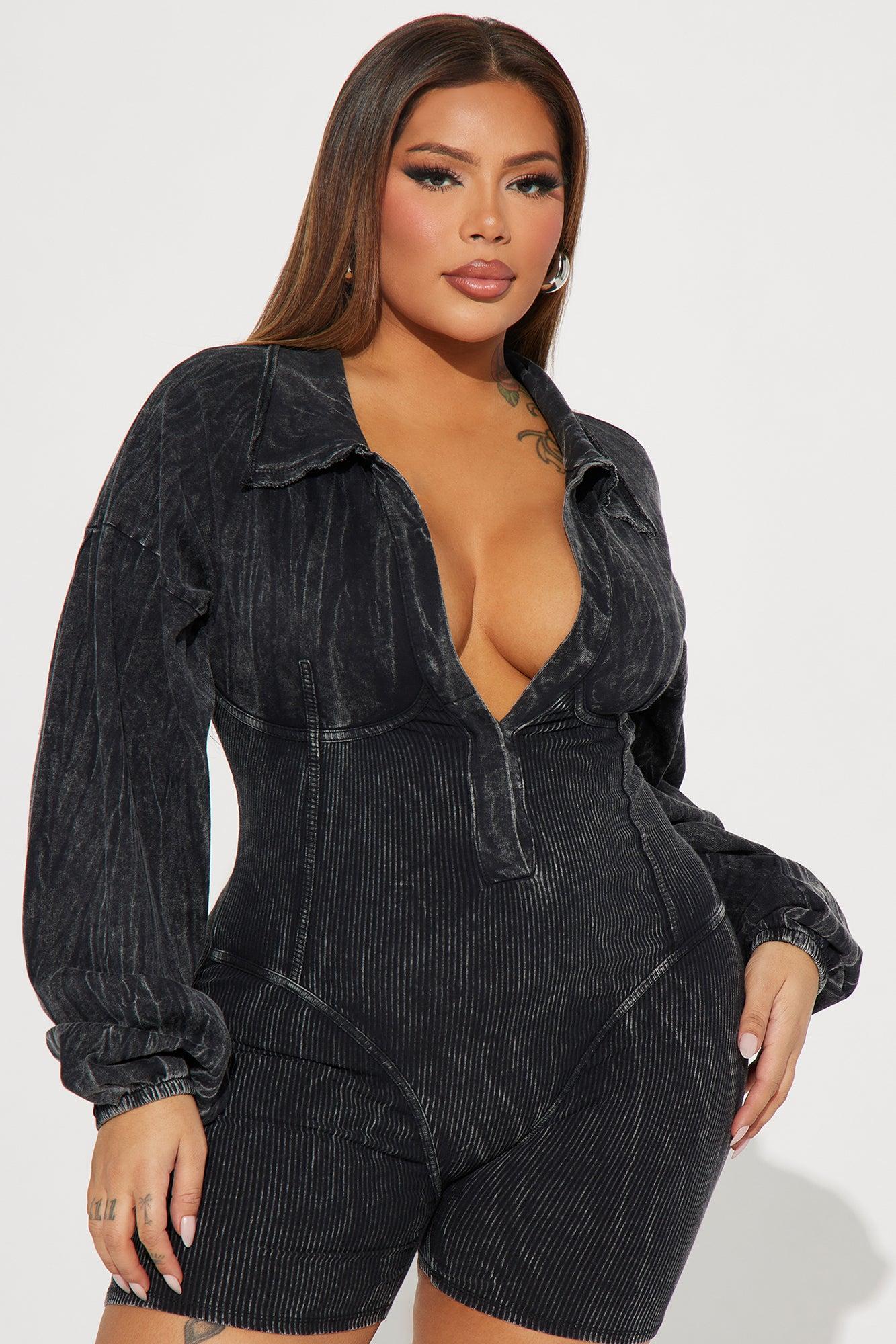 Ready Or Ribbed Romper - Black Product Image