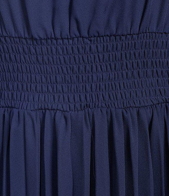 Marina V-Neck 3/4 Sleeve Pleated Midi Dress Product Image