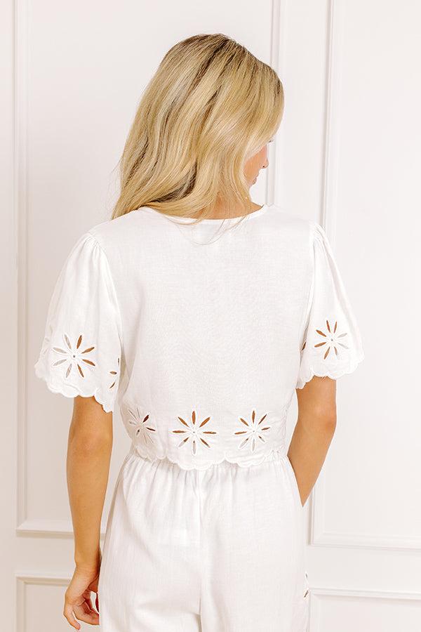 Sicily Stroll Linen-Blend Embroidered Top in White Product Image