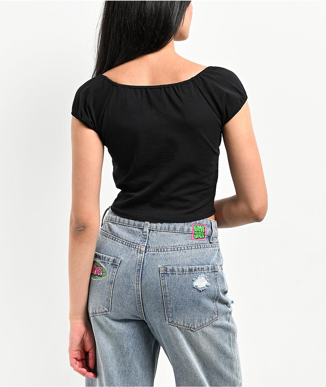 Zine Ruby Black Shirred Crop Top Product Image