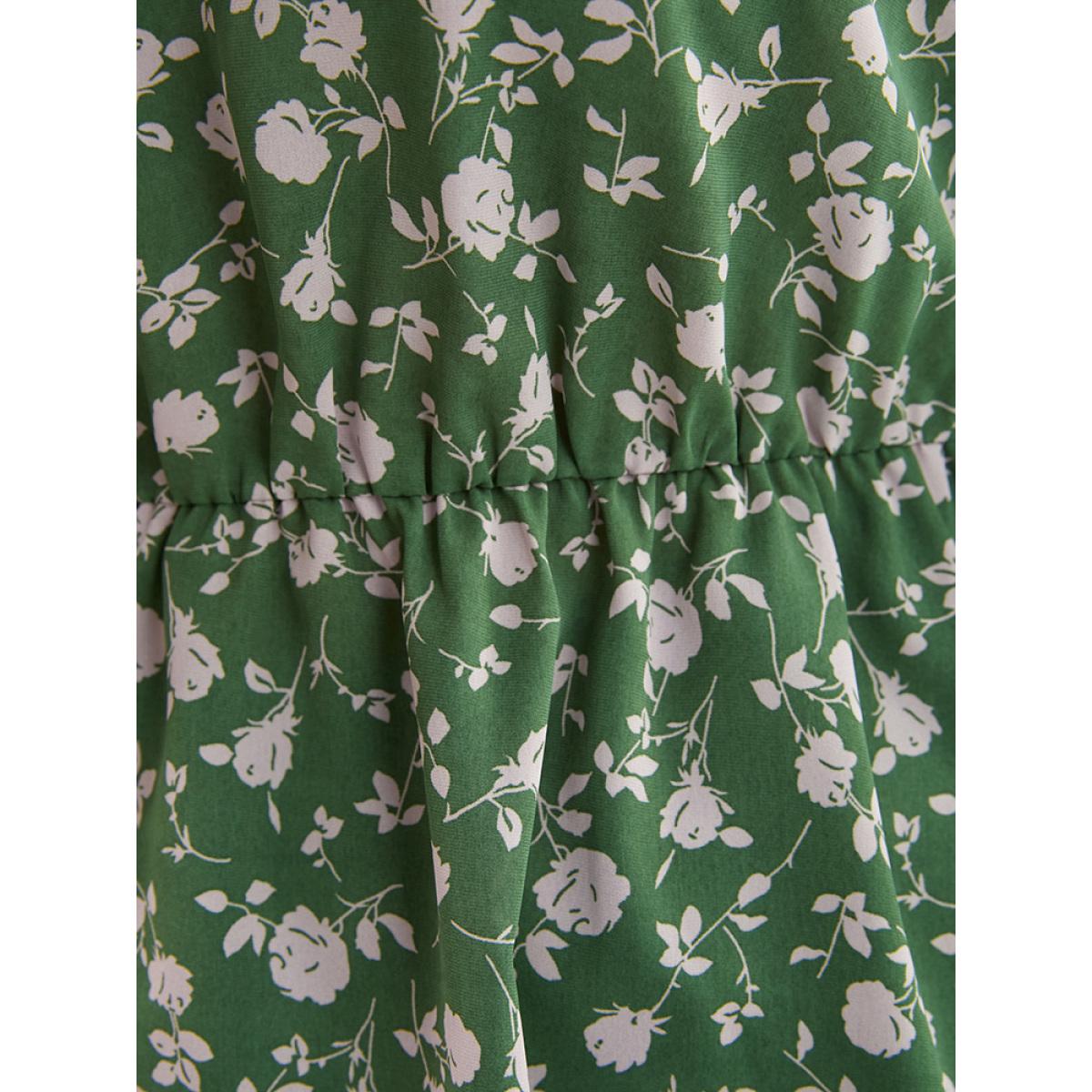 Plus Size Green Ditsy Floral V Neck Lantern Sleeve Blouse Women Elegant Long Sleeve V-neck Dailywear Blouses BloomChic 10/M Product Image