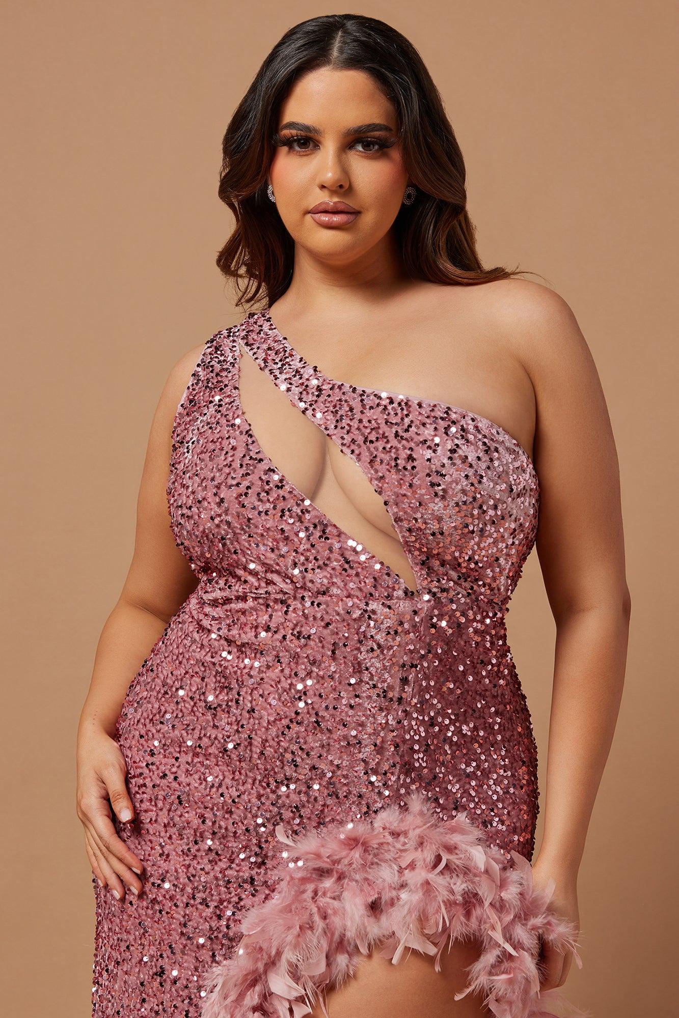 Esme Sequin Feather Maxi Dress - Pink Product Image
