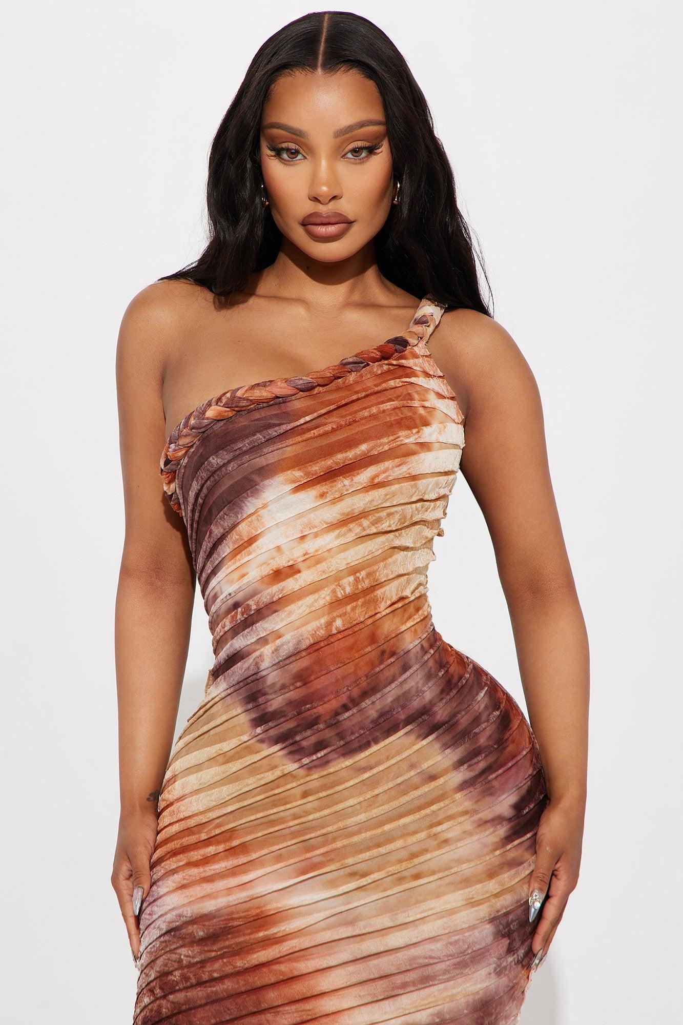 Maylee Textured Maxi Dress - Brown Combo Product Image