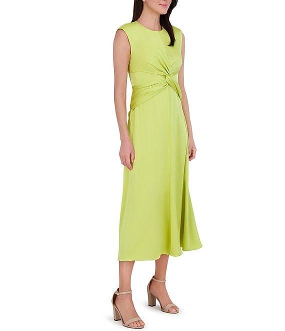 Vince Camuto Satin Crew Neck Cap Sleeve Midi Sheath Dress Product Image