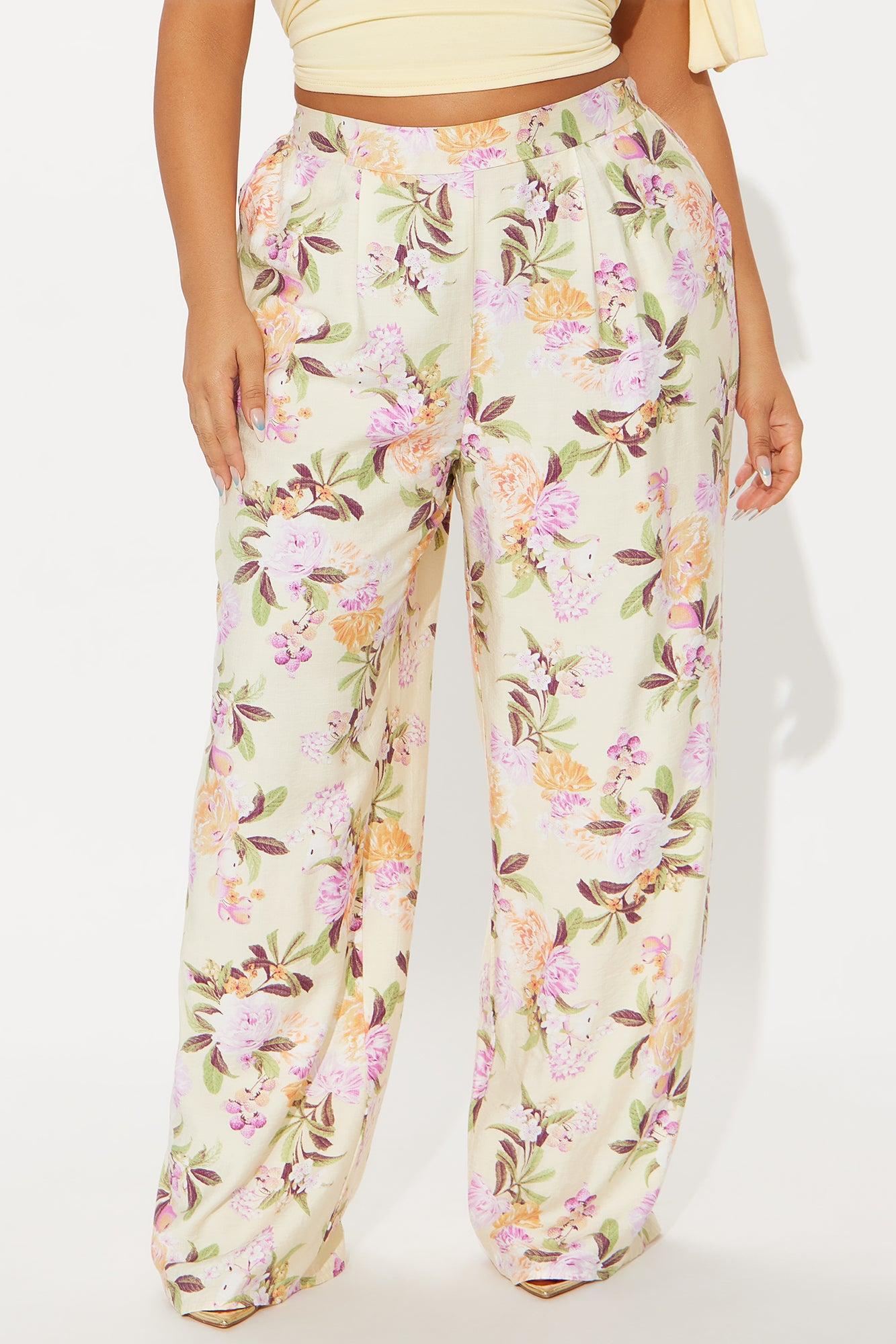 Sydney Floral Wide Leg Linen Pant - Butter Yellow Product Image