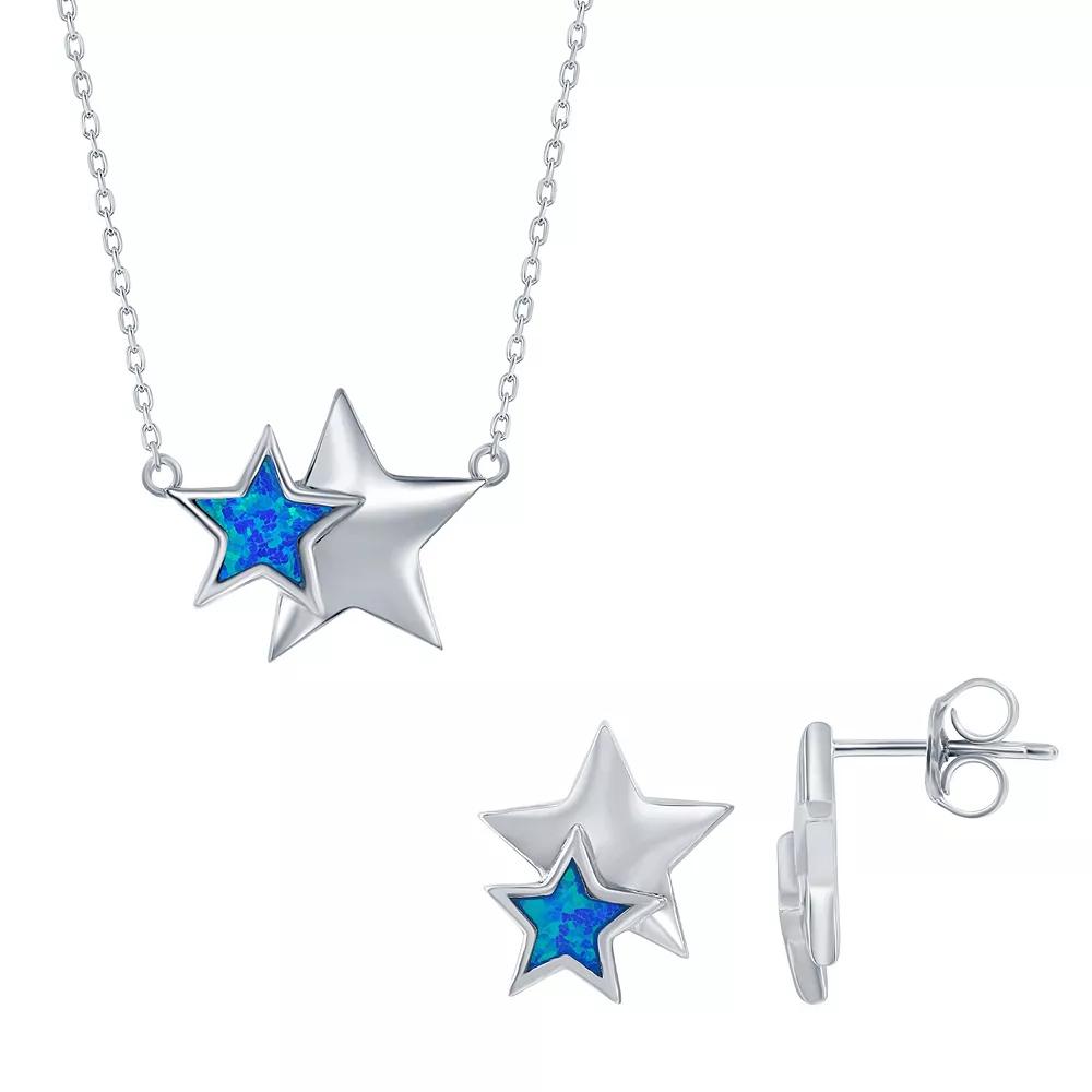 Sterling Silver Lab-Created Blue Opal Star Earring & Necklace Set, Women's Product Image