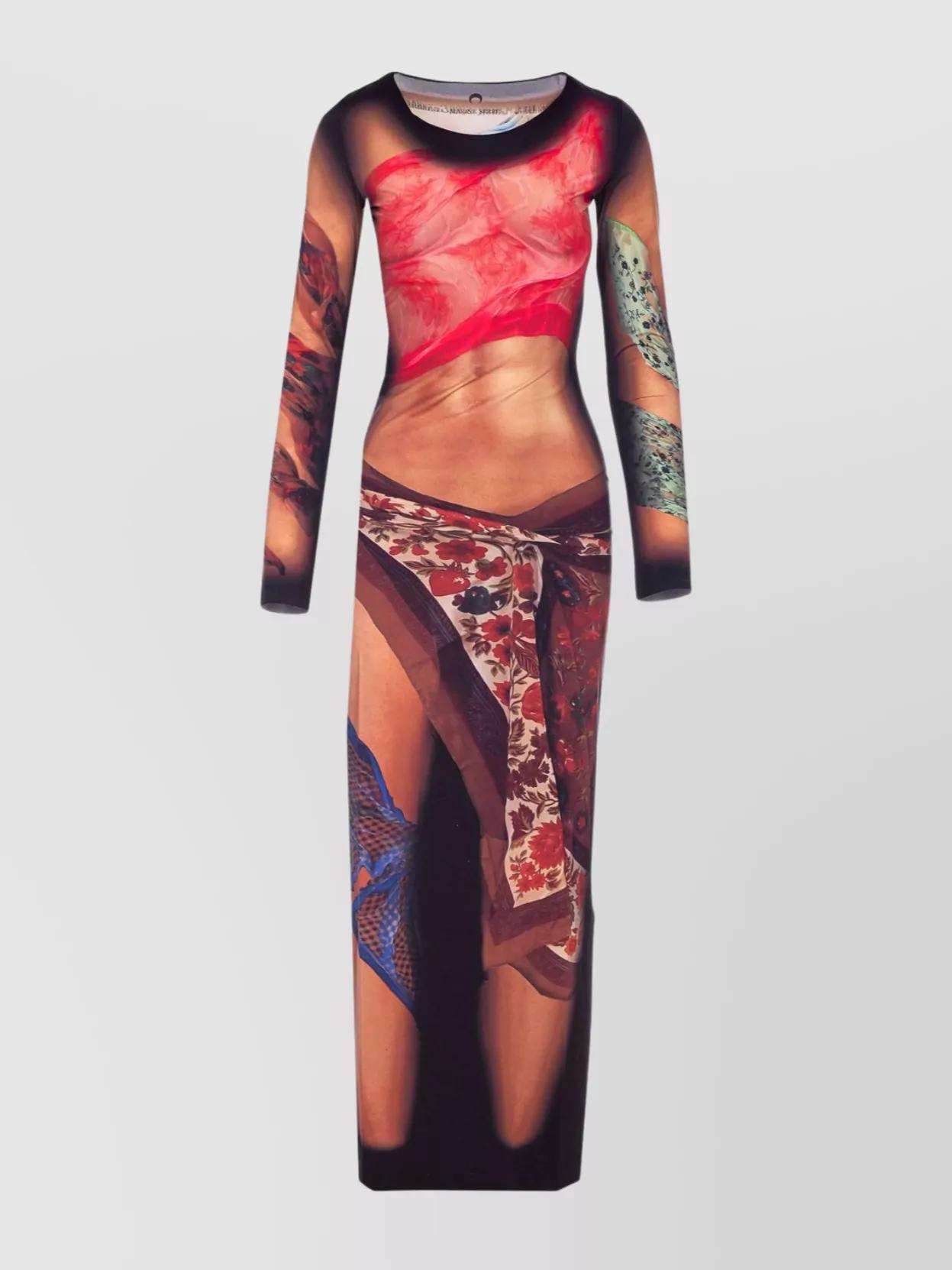 MARINE SERRE Multicolor Long Dress With All-over Graphic Print In Tech Fabric Woman In Beige Product Image