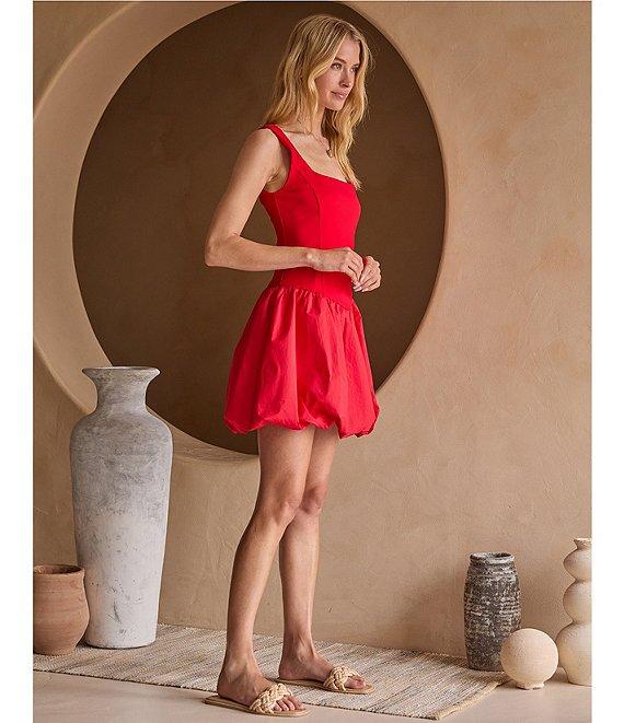 Skies Are Blue Square Neck Sleeveless Bubble Hem Drop Waist Mini Dress Product Image