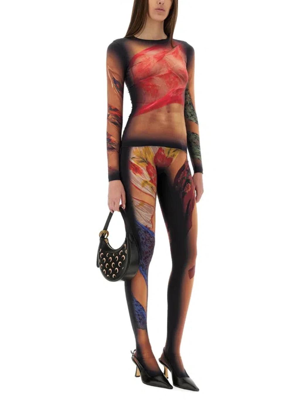 MARINE SERRE Multicolor Long Dress With All-over Graphic Print In Tech Fabric Woman In Beige Product Image