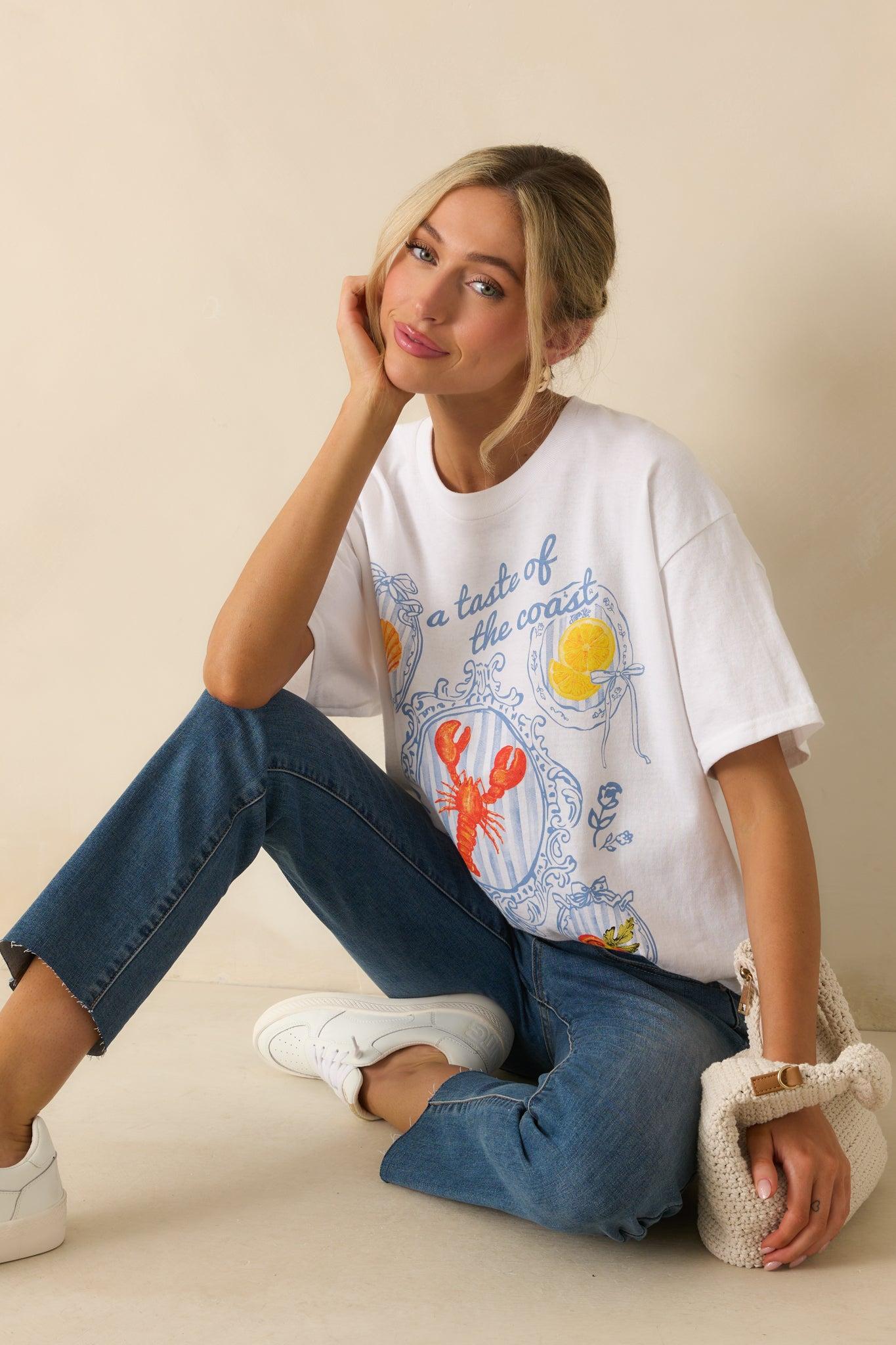 A Taste Of The Coast White Cotton Coastal Graphic Tee Product Image