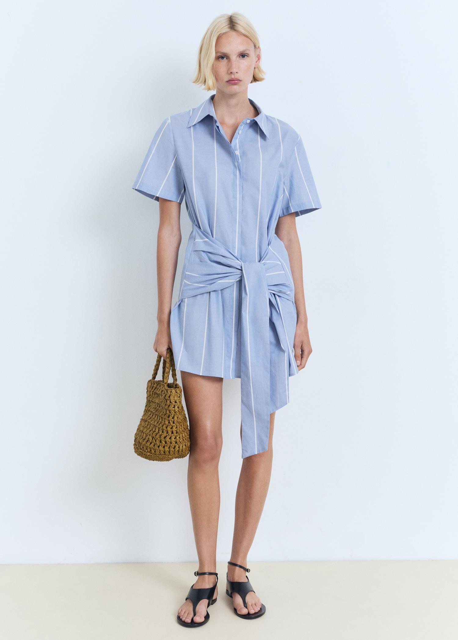 Striped shirt dress with knot - Women | MANGO USA Product Image