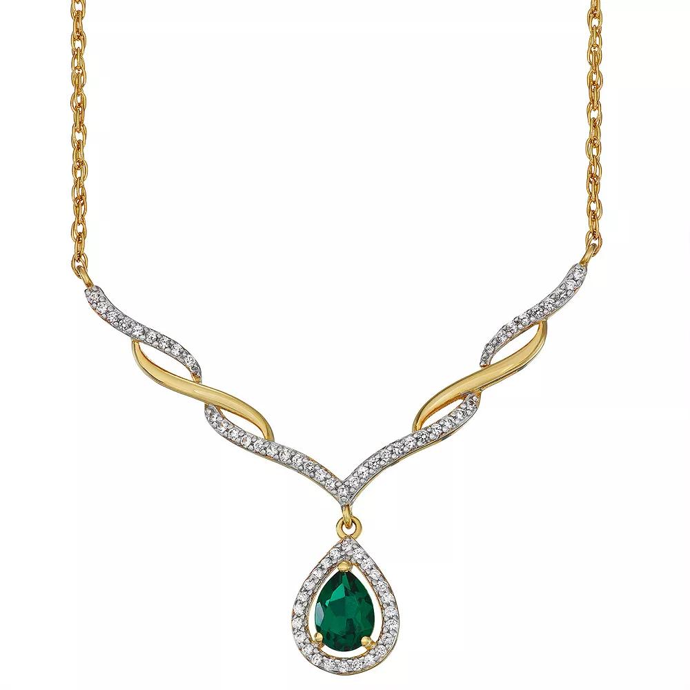 18K Gold Over Sterling Silver Two-Tone Lab-Created Emerald & White Sapphire Necklace, Women's, Size: 18", Gold Tone Product Image