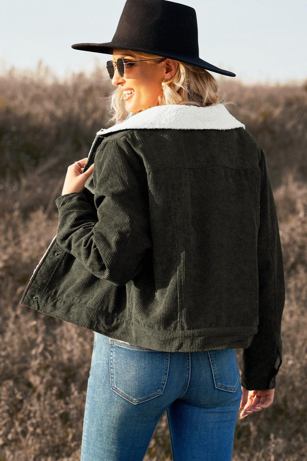 Corduroy & plush inside Green jacket Product Image