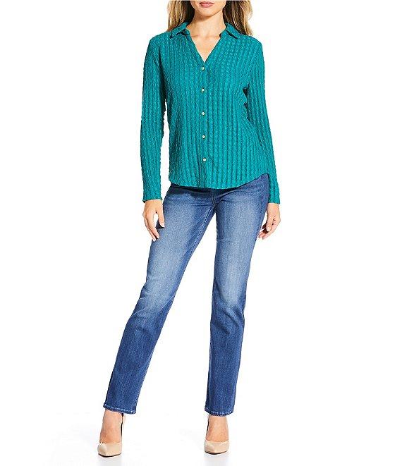 Investments Knit Long Sleeve Y-Neck Button Front Novelty Top Product Image