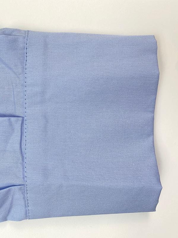 Loose Puff Sleeves Pleated Solid Color Split-Joint Lapel Maxi Dresses Shirt Dress Product Image