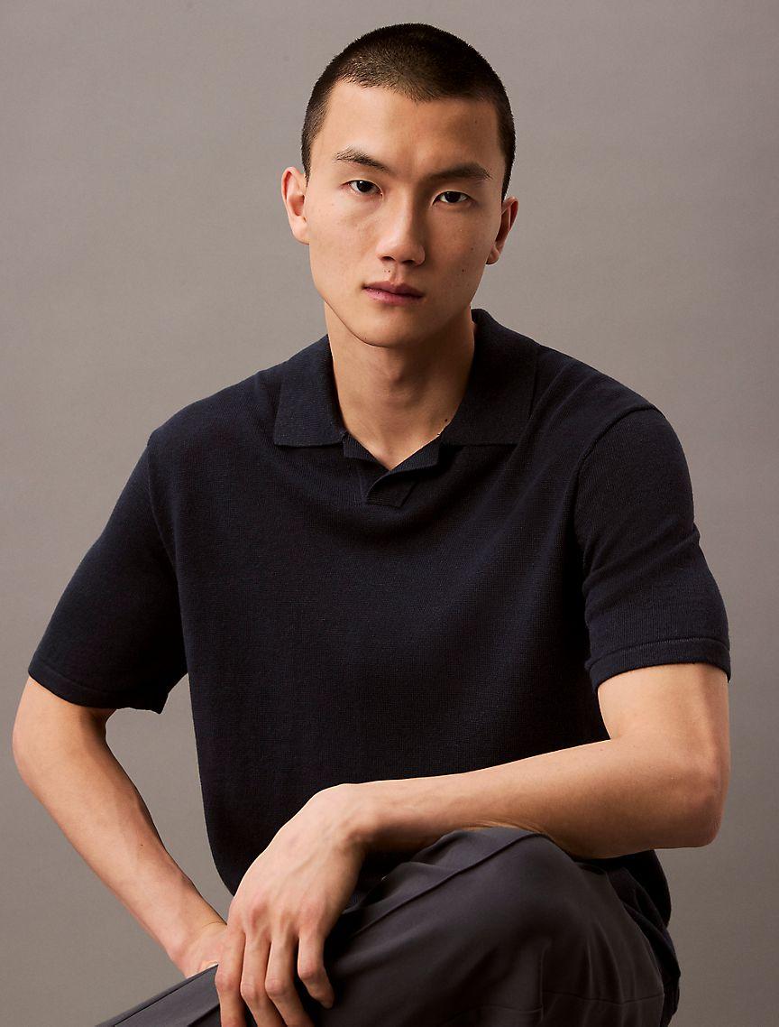 Linen Blend Sweater Polo Shirt Product Image