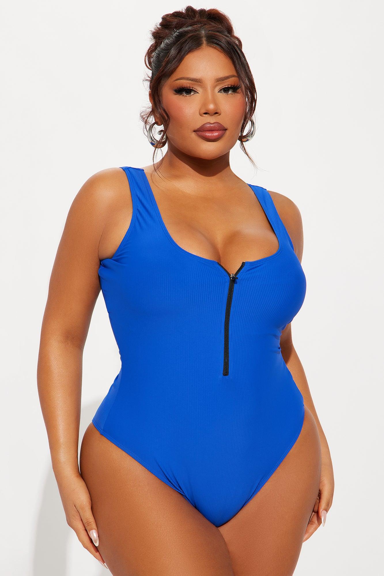 Sandy Dreams Zip Up 1 Piece Swimsuit - Royal Product Image