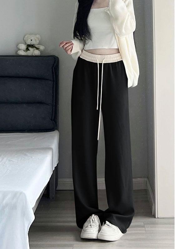 Paneled High Waist Drawstring Pocket Wide Leg Sweatpants Product Image