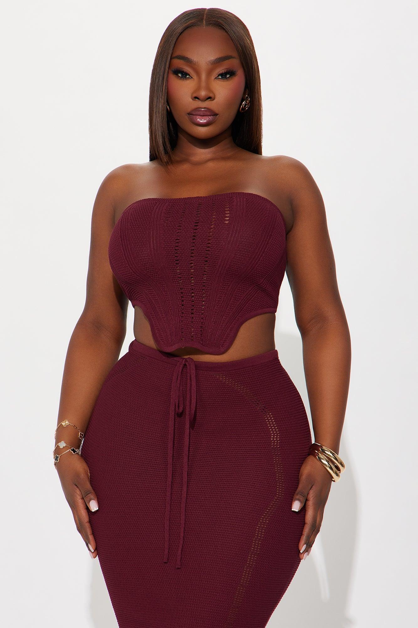 Lyla Crochet Maxi Skirt Set - Wine Product Image