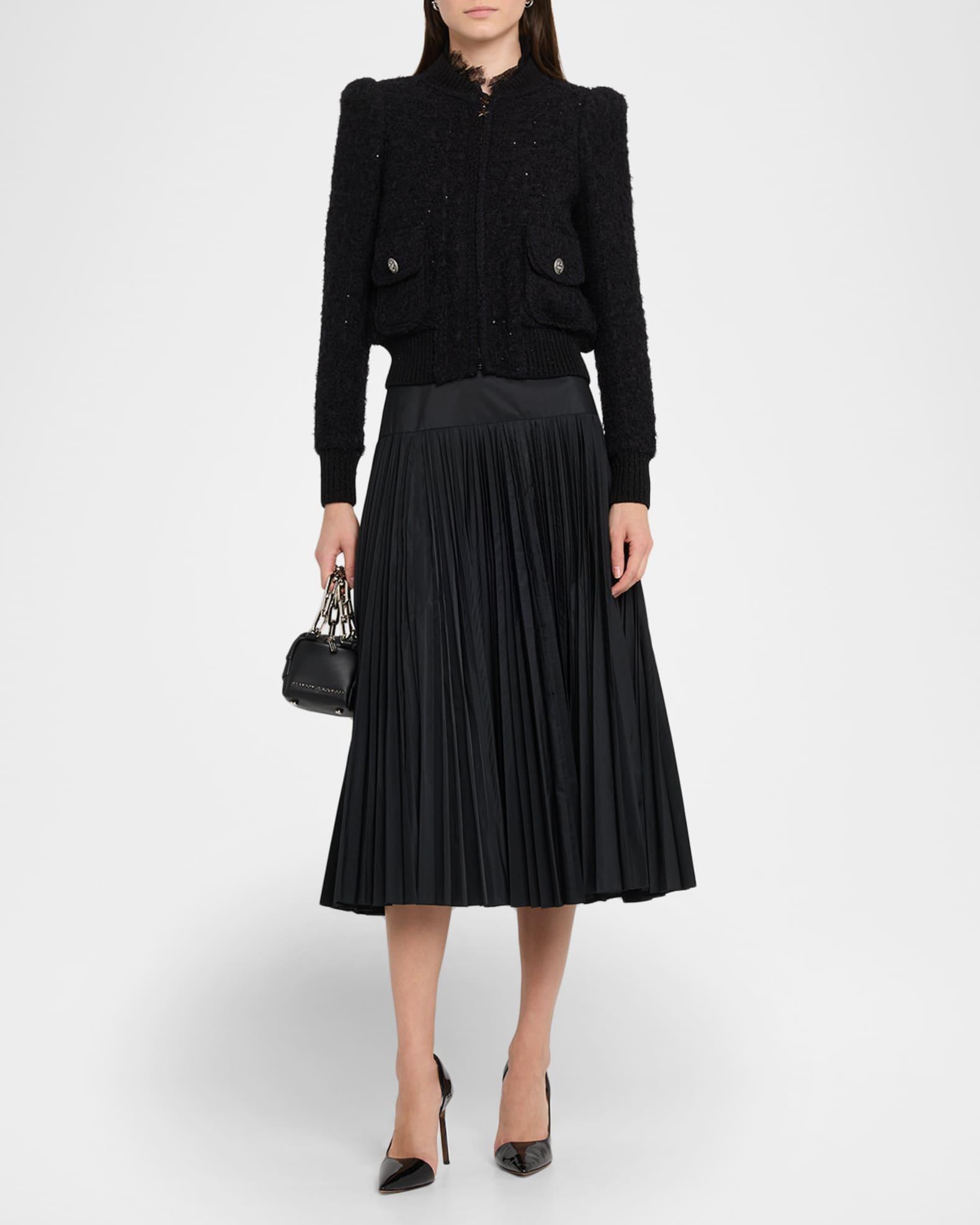 Paillette Tweed Bomber Jacket With Metallic Knit Back Product Image