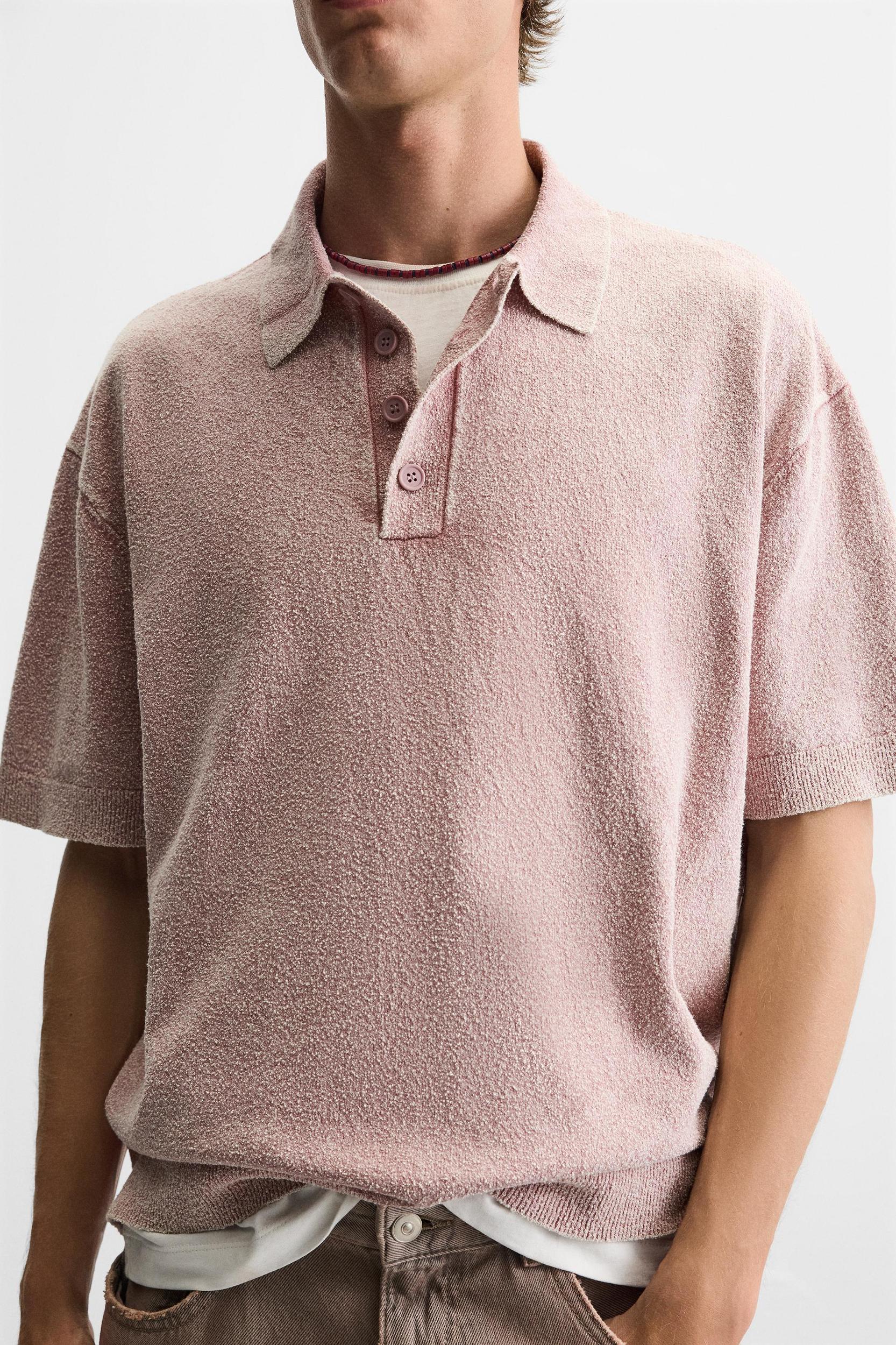 WASHED BOUCLÉ KNIT POLO SHIRT Product Image