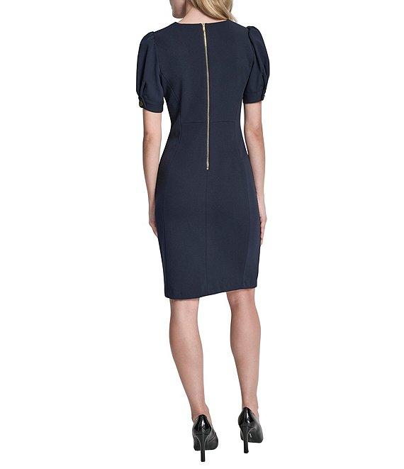 DKNY by Donna Karan Scuba Crepe Crew Neck Balloon Short Sleeve Sheath Dress Product Image