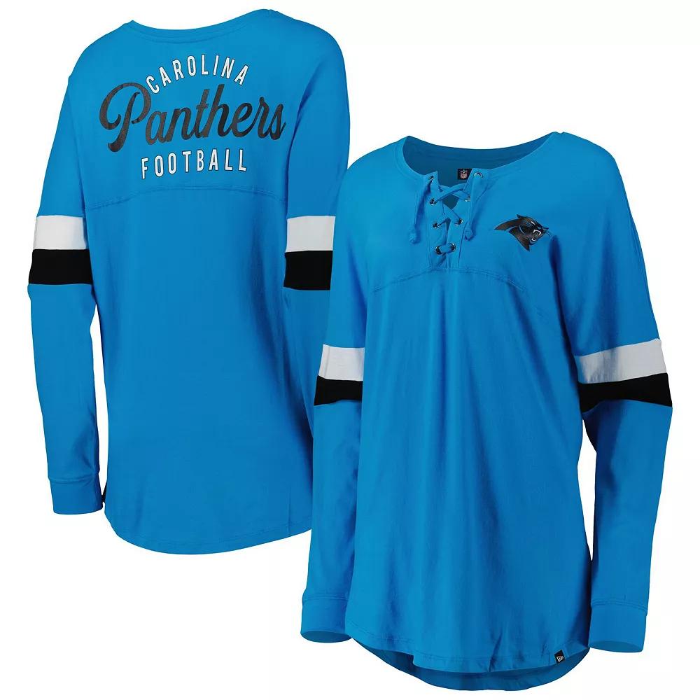 Women's New Era Blue Carolina Panthers Athletic Varsity Lightweight Lace-Up Long Sleeve T-Shirt,  Product Image