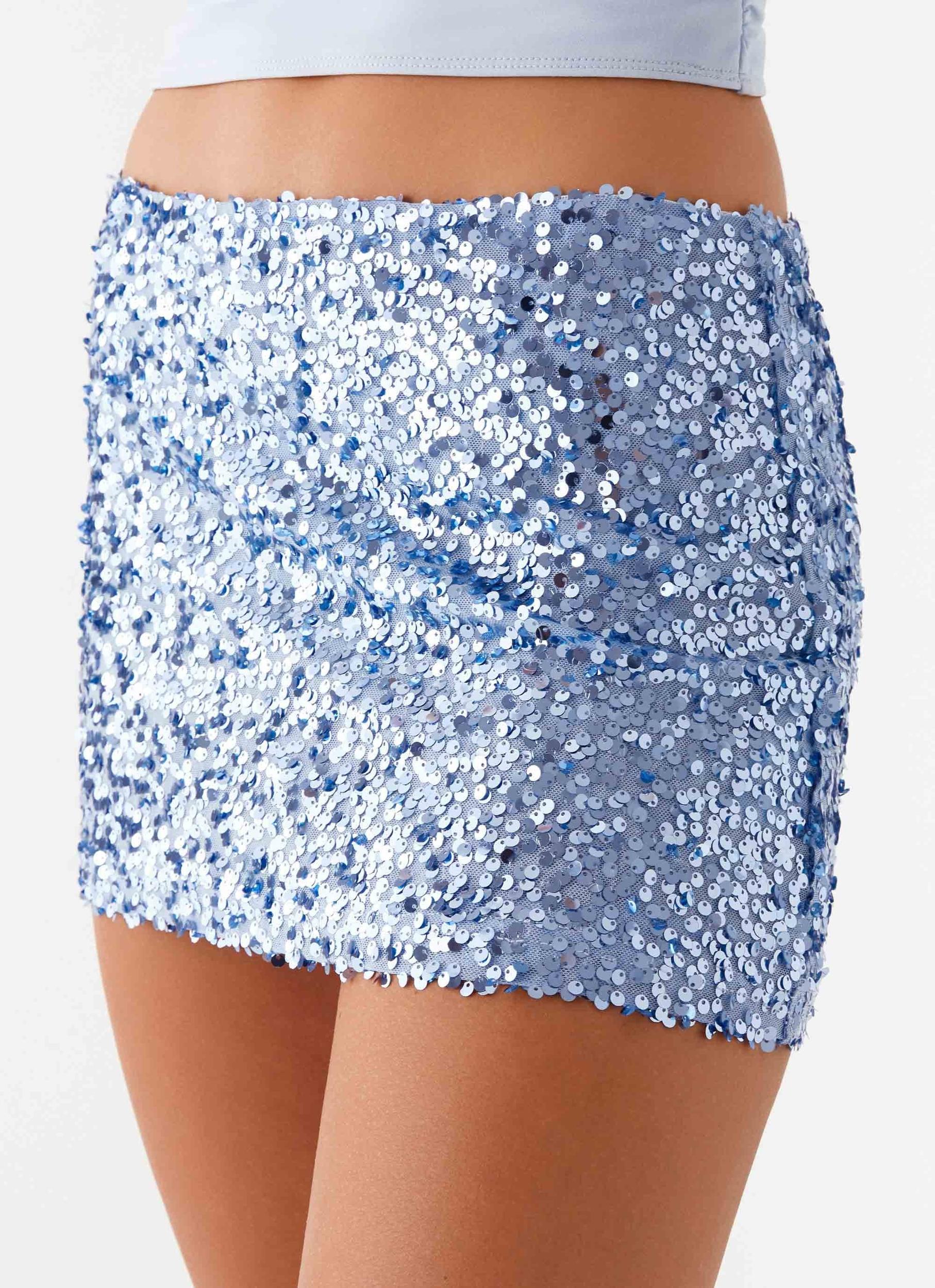 Made For You Low Rise Sequin Mini Skirt - Blue Product Image