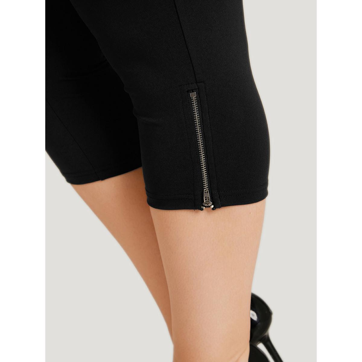 Plus Size Plain Skinny Pocket Zipper Cropped Pants Women Black Office Bodycon High Rise Office Pants BloomChic 10/M Product Image