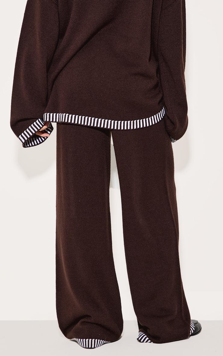 Chocolate Contrast Stitch Detail Knit Drawstring Waist Pants Product Image