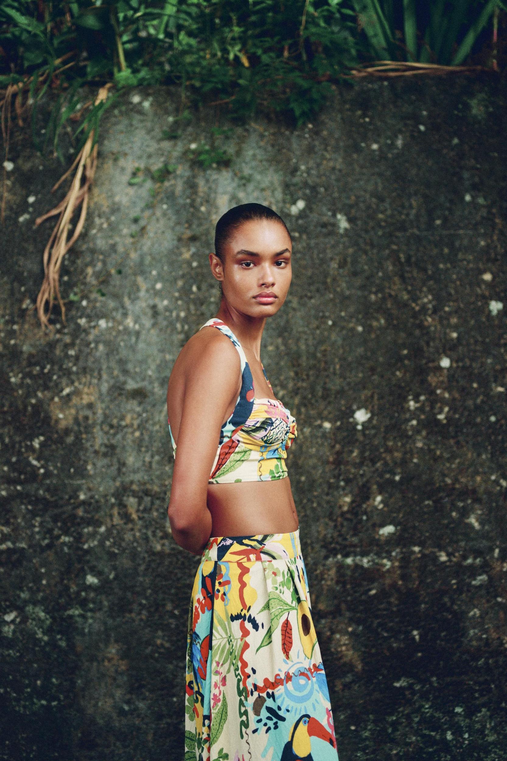 TROPICAL PRINT LAYERED MIDI SKIRT Product Image