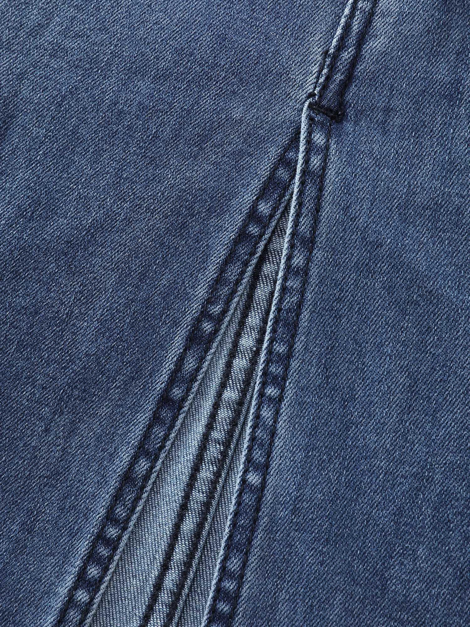 Stretchy Contrast Drawstring Waist Midi Denim Skirt Female Product Image