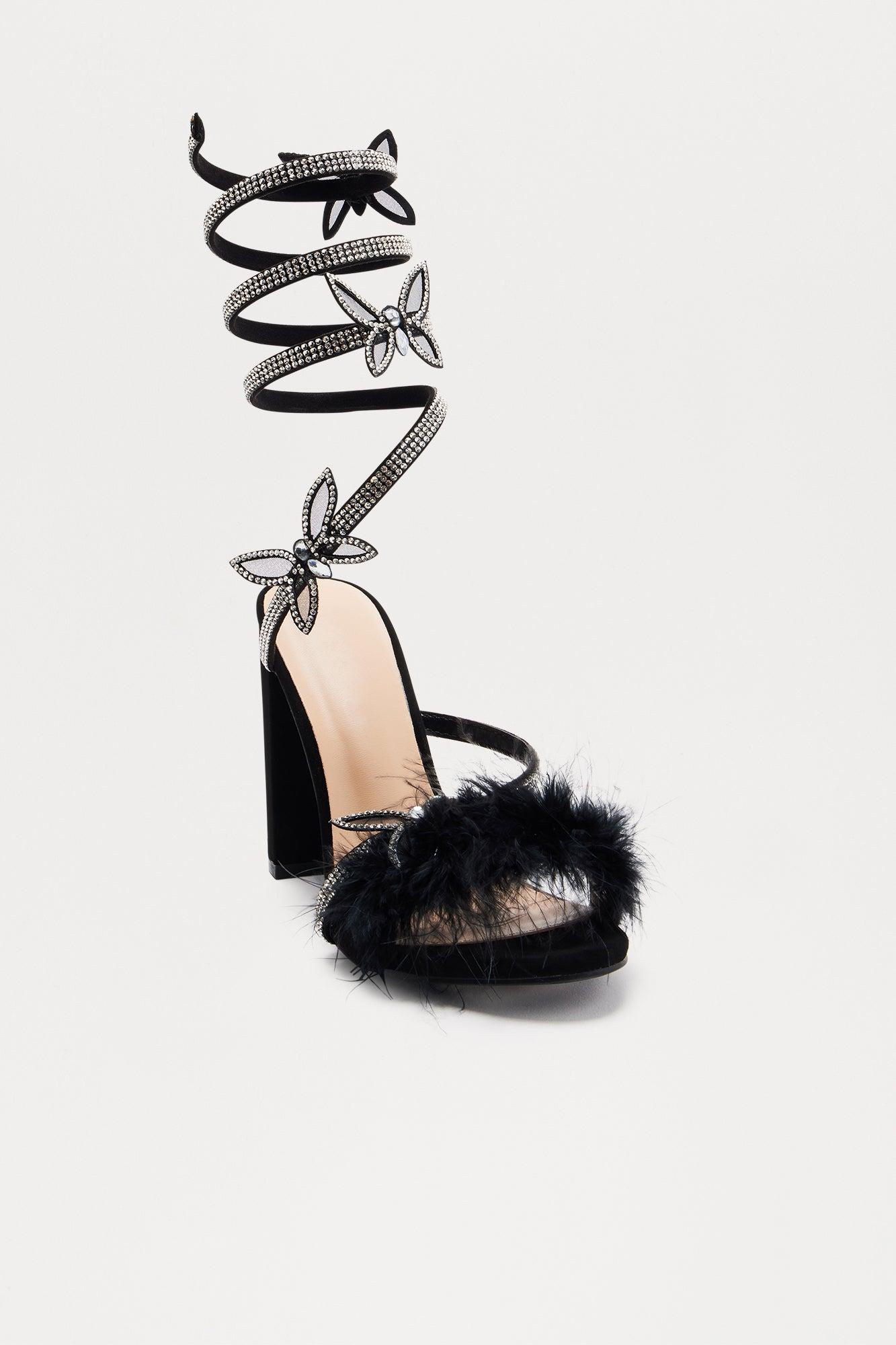 Lorenne Butterfly Feather Heels - Black Product Image