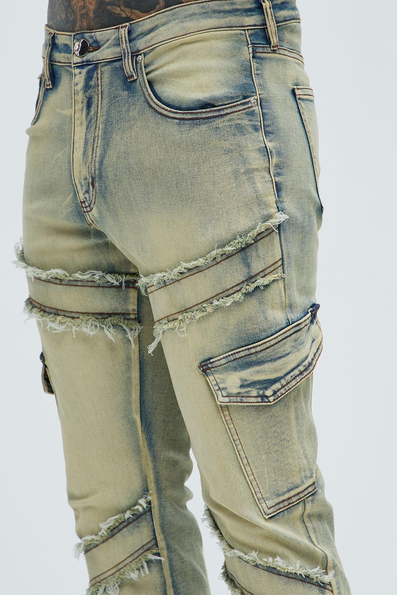 Simi Fray Cargo Stacked Skinny Flare Jeans - Vintage Blue Wash Product Image