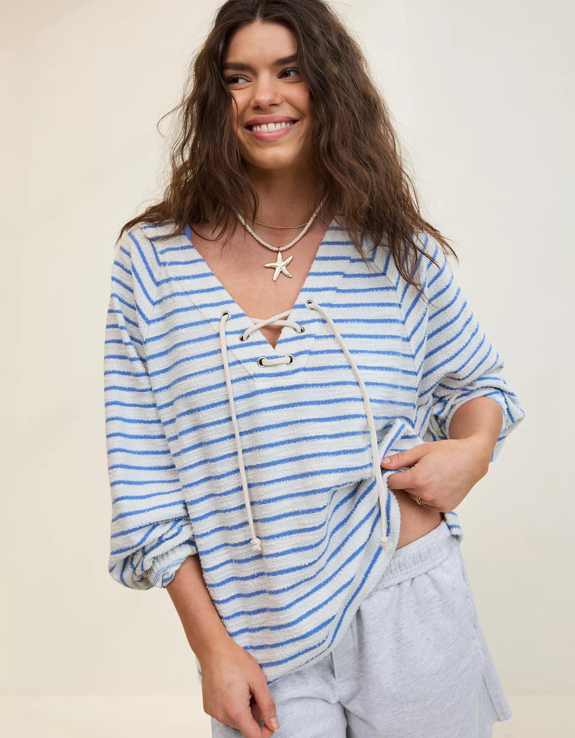 Aerie Lace Up Sweatshirt Product Image