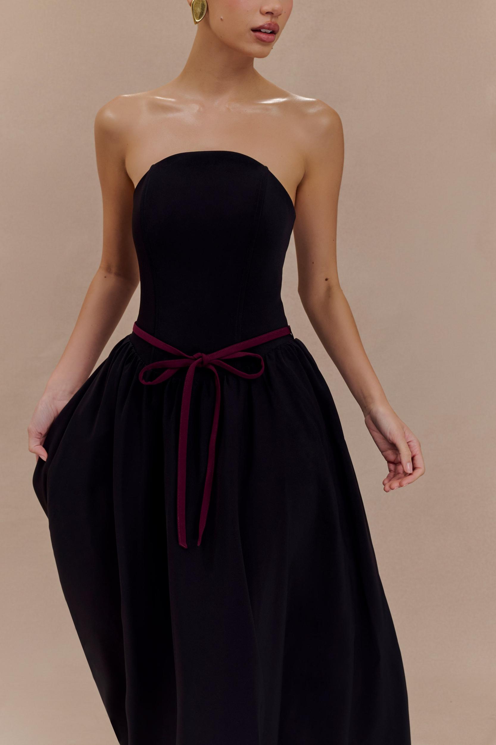 Penny Strapless Contrast Midi Dress - Black & White Product Image