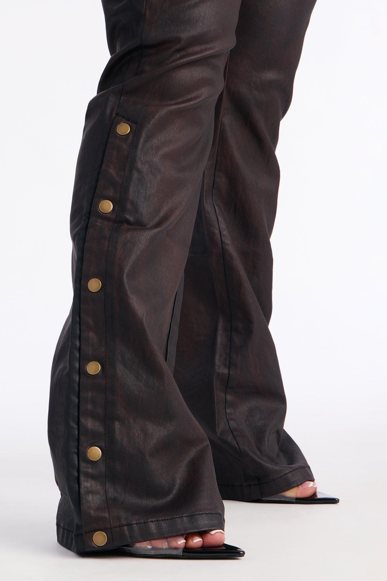 The Backbeat Coated Denim Bootcut Jeans - Black/Brown Female Product Image