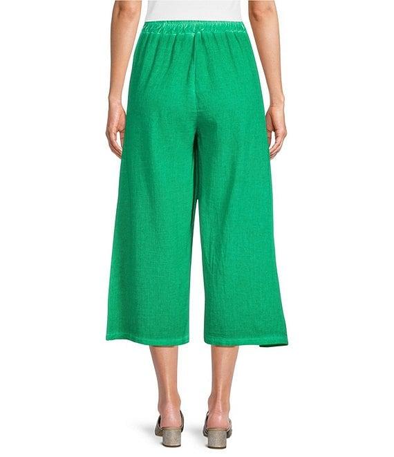 M Made in Italy Linen Blend Elastic Waist Crop Wide Leg Pants Product Image