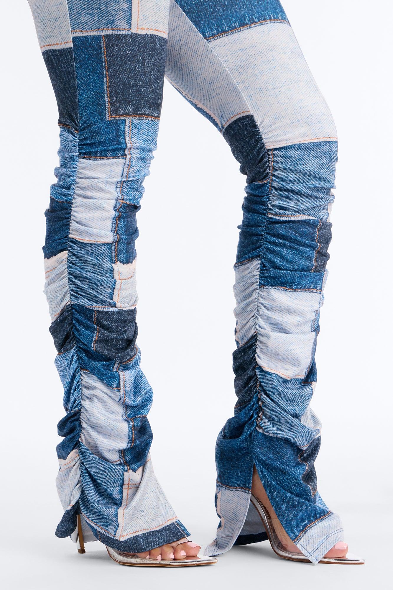 Denim Print Stacked Skinny Pant - Blue/combo Female Product Image