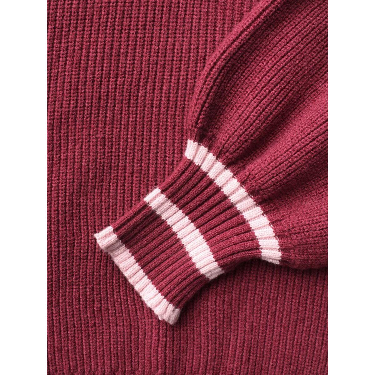 Plus Size Supersoft Essentials V Neck Contrast Trim Pullover Burgundy Women Leisure Long Sleeve V-neck Casual Pullovers BloomChic 28/5X Product Image