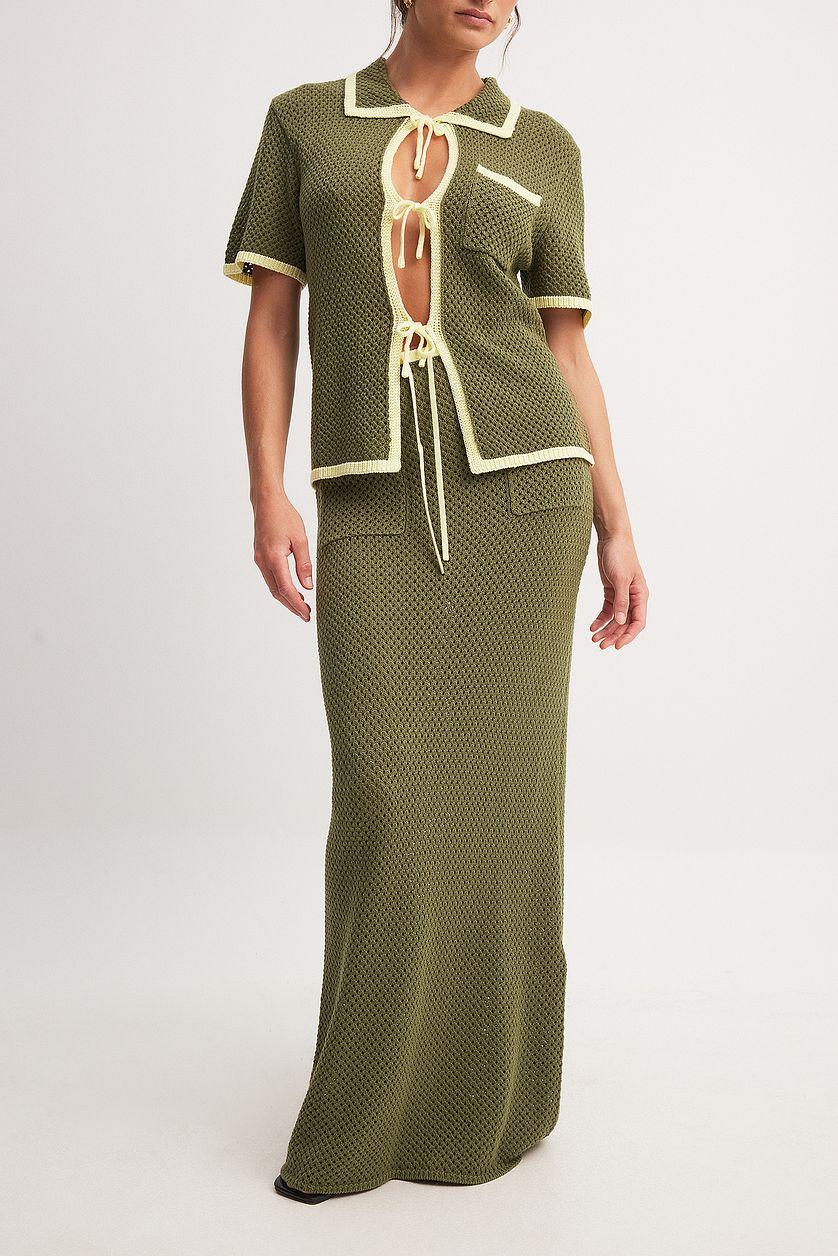 Contrast Detail Crochet Knitted Maxi Skirt Product Image