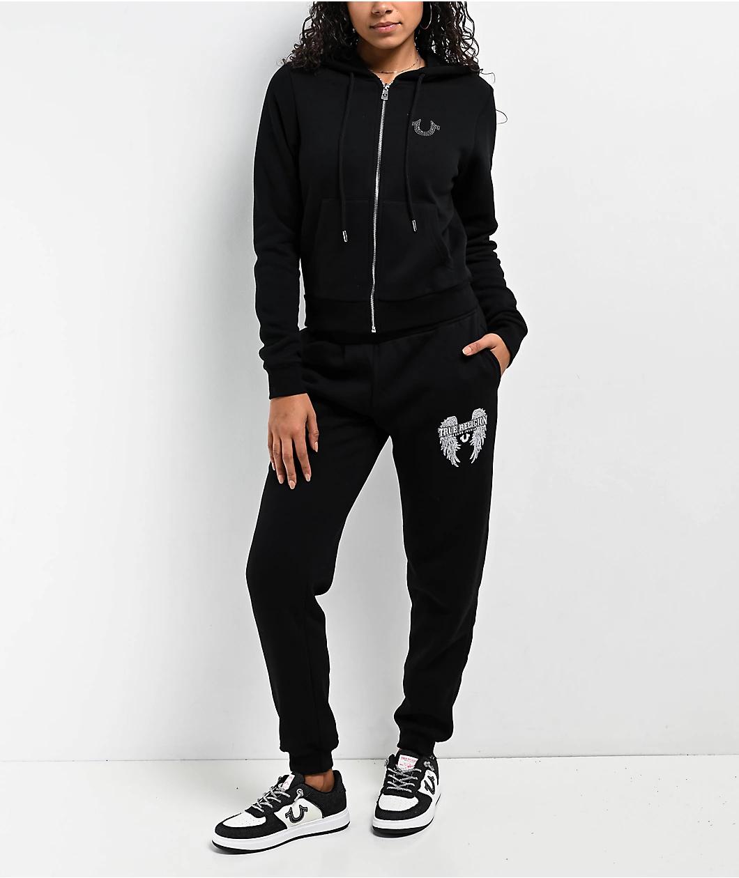 True Religion Crystal Wing Black Jogger Sweatpants Product Image