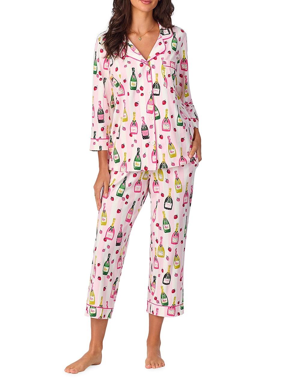 Womens Champagne Cropped 2-Piece Pajama Set Product Image