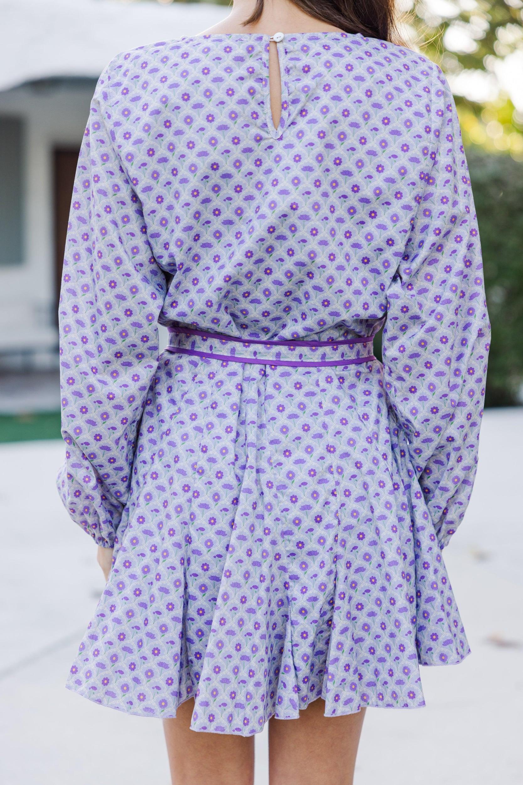 Stay Close Lavender Purple Medallion Tied Waist Dress Female Product Image