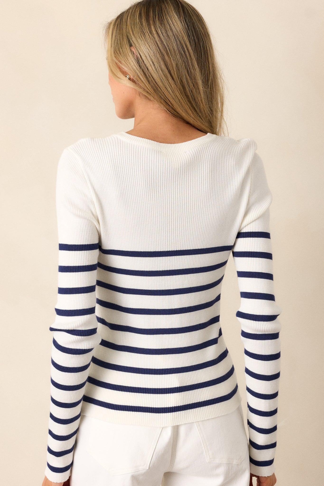 Staple Style White Stripe Long Sleeve Top Product Image