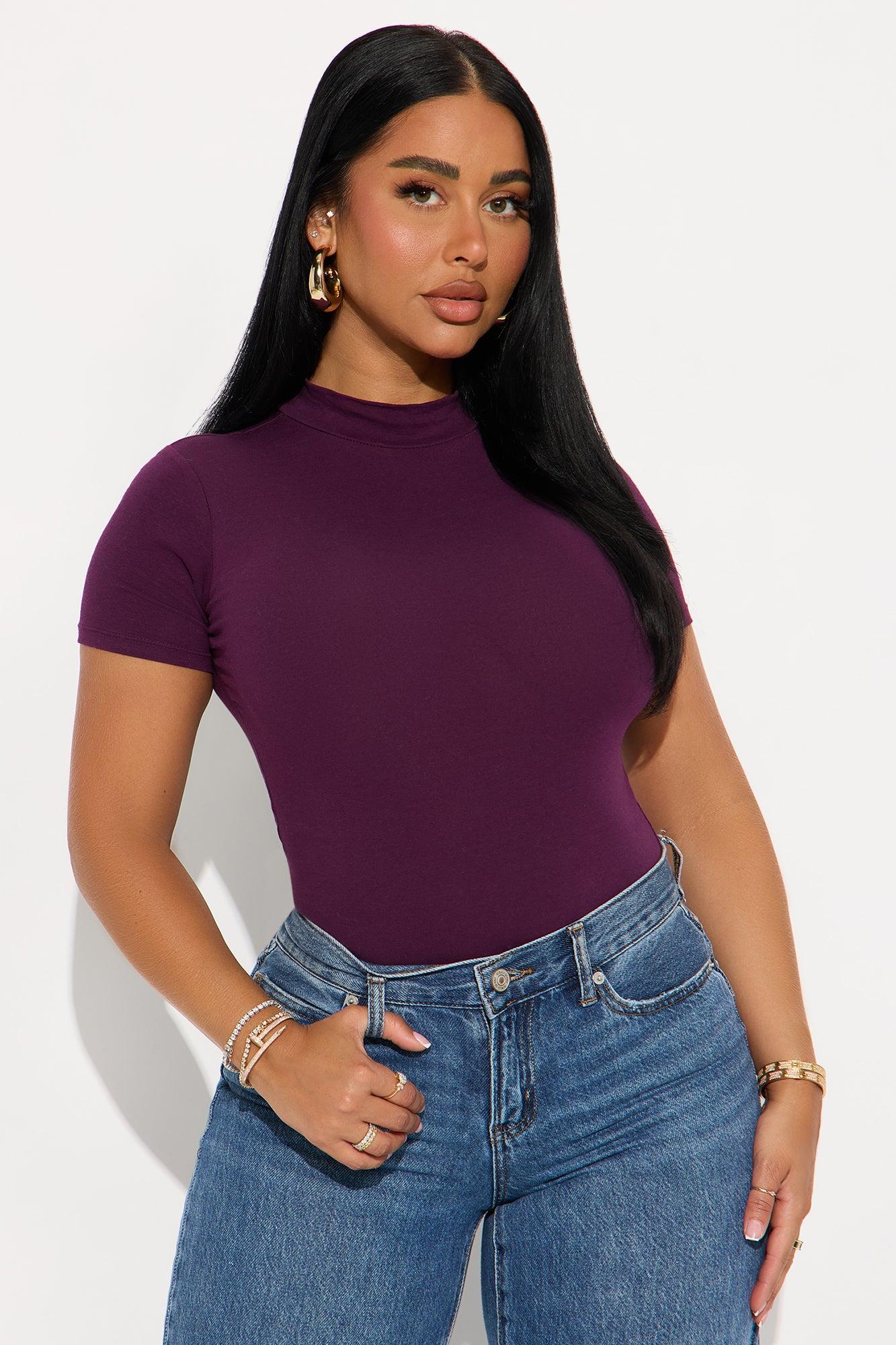 Basic Mock Neck Bodysuit - Plum Female Product Image