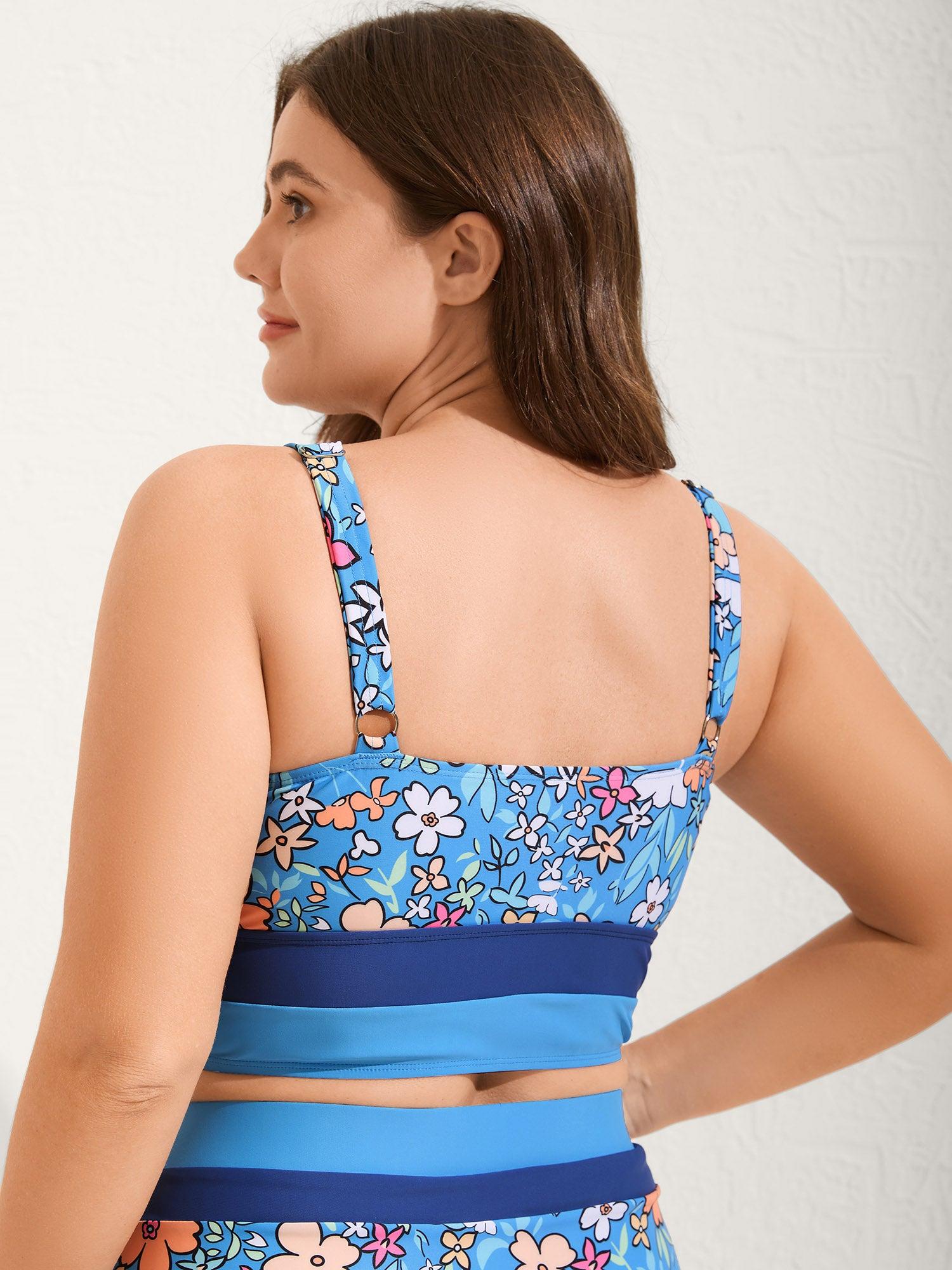 Floral Print Color Contrast Swim Top Female Product Image