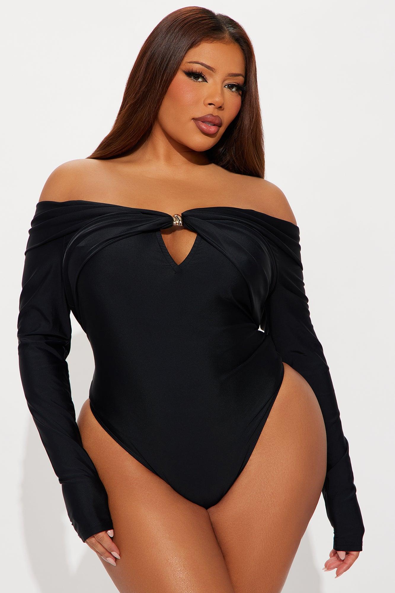 Sylvie Long Sleeve Off Shoulder Bodysuit - Black Female Product Image