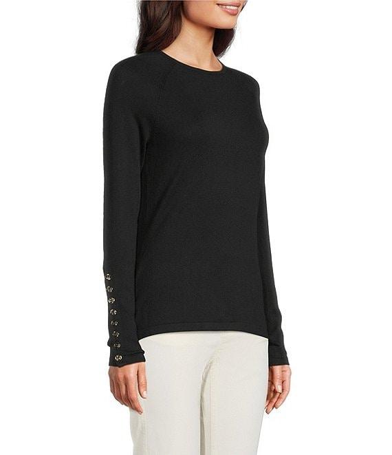 J.McLaughlin Jamey Crew Neck Button Trim Raglan Sleeve Sweater Product Image