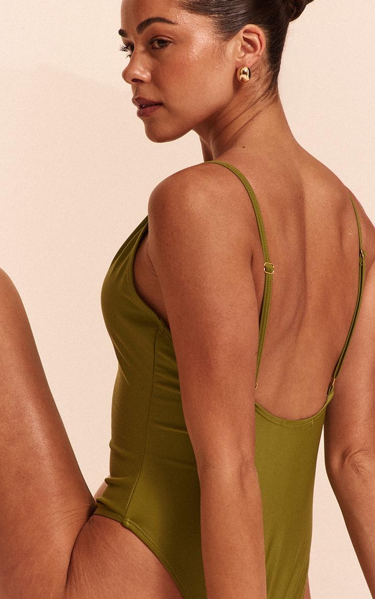 Olive Basic Plunge Swimsuit Product Image